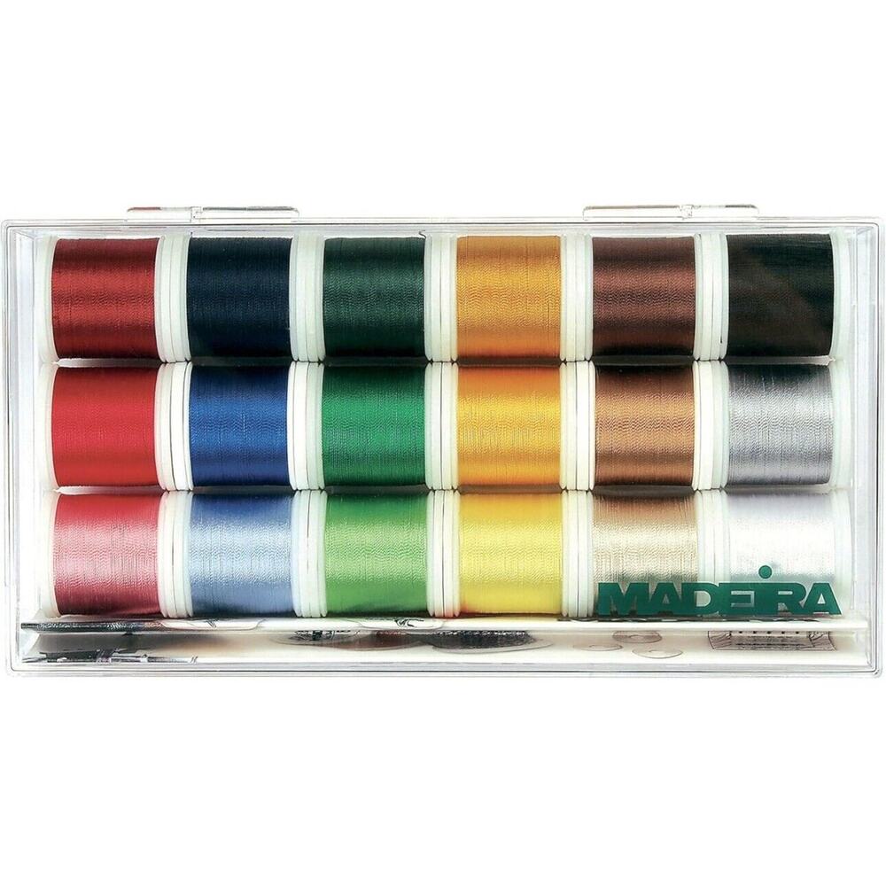 Madeira 100% Rayon Embroidery Thread Multicolor - 18 Spools x 200m Sealed Case